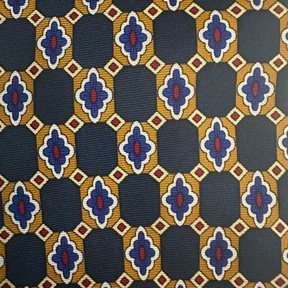 Fashion Neckwear Handmade Silk Necktie Gold Red White Blue Geometric Pattern Tie - Picture 4 of 7